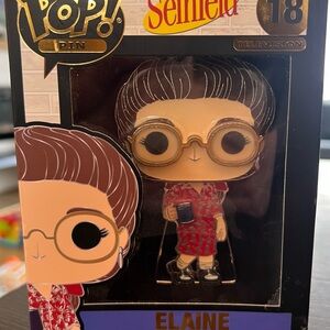 Funko Pop! Elaine Benes Pin - Red Outfit, Brown Hair, Gold Glasses